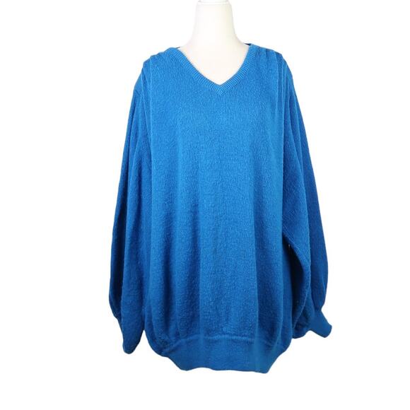 Vintage 80s Lady Lilly Cerulian Blue wool knit dolman sleeve sweater 24 - Picture 1 of 8